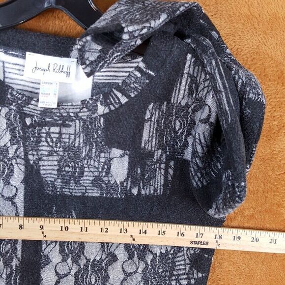 JOSEPH RIBKOFF Womens Top Size 6 Gray Pullover Floral Knit Pleated Shirt Tail - Picture 5 of 9